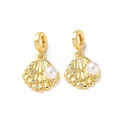 Shell Shape Brass Micro Pave Cubic Zirconia European Dangle Charms KK-P351-02G-1