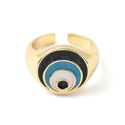 Evil Eye Rack Plating Brass Enamel Cuff Ring for Women RJEW-F143-05G-01-1