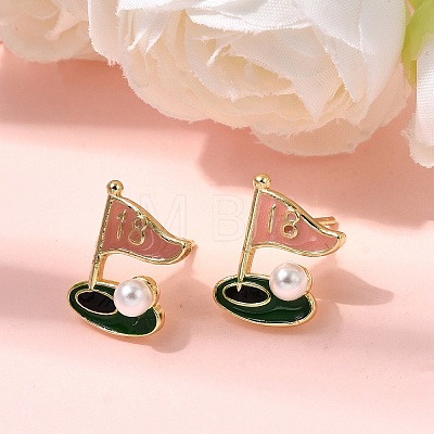 Ship Brass Enamel Stud Earrings EJEW-H180-24G-1