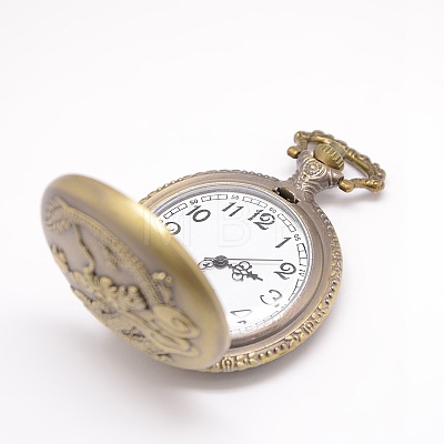 Vintage Flat Round Carved Dragon Alloy Quartz Watch Heads Pendants for Pocket Watch Necklace Making WACH-M109-21-1
