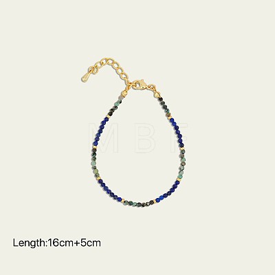 Natural African Turquoise(Jasper) and Lapis Lazuli Faceted Round Beaded Bracelets with 304 Stainless Steel End Chains WE3127-1-1