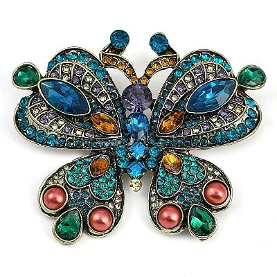 Zinc Alloy Colorful Rhinestone Brooch JEWB-U011-04AG-02-1