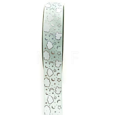 Silver Hot Stamping Cloud Moon Star Pattern Polyester Grosgrain Ribbons PW-WG81770-06-1