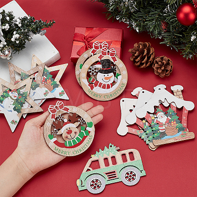 22Pcs 11 Style Christmas Theme Natural Wood Big Pendants WOOD-CA0001-51-1