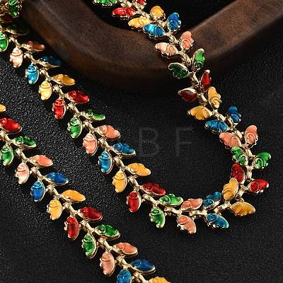 Butterfly Brass Enamel Links Bracelets for Women BJEW-B125-01G-1