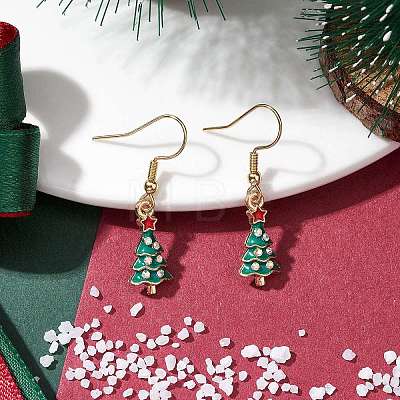 Christmas Tree Alloy Rhinestone Dangle Earrings EJEW-JE05828-01-1