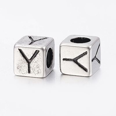 304 Stainless Steel Large Hole Letter European Beads STAS-H428-01AS-Y-1