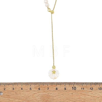 Summer Beach Natural Pearl Brass Box Chain Lariat Necklaces NJEW-JN06595-1