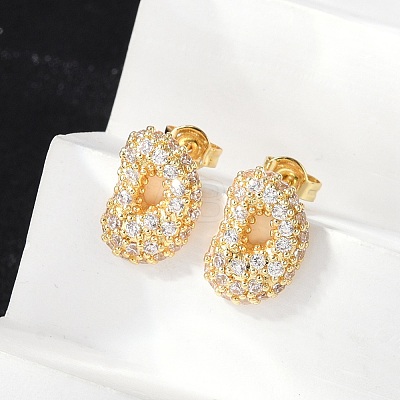 Brass Micro Pave Cubic Zirconia Stud Earrings EJEW-Z091-04G-D-1