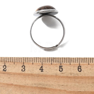 Half Round Natural Tiger Eye Finger Rings RJEW-M062-01P-08-1