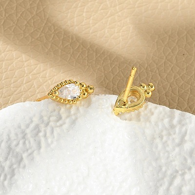 Brass Micro Pave Clear Cubic Zirconia Stud Earrings EJEW-R016-26G-17-1