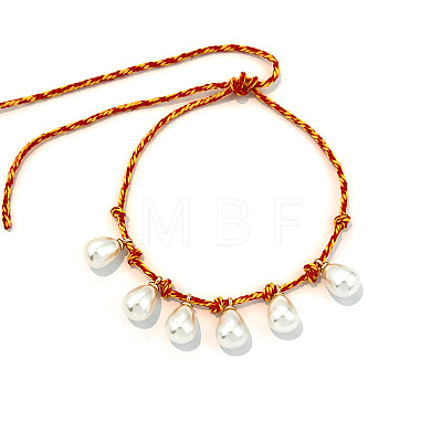 Imitation Pearl Teardrop Tassel Adjustable Braided Cotton Cord Necklaces for Women WGB1457-02-1