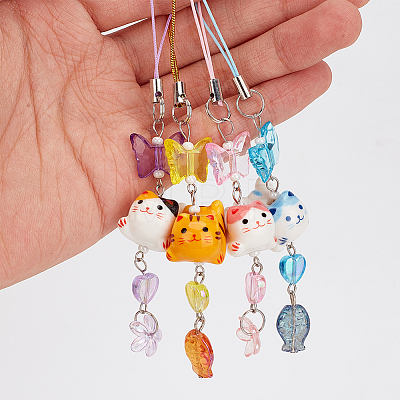 Glass & Porcelain & Acrylic Mobile Straps HJEW-DR00028-1