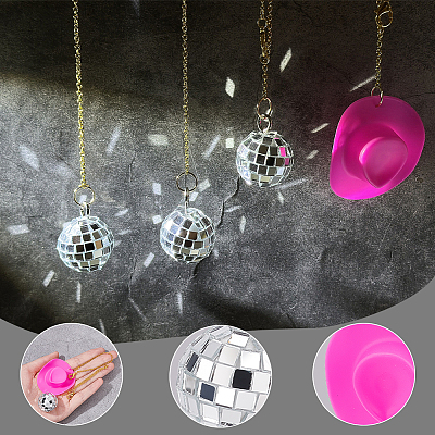 Plastic Cowboy Hat & Mirror Ball Reflective Ball Pendant Decoration for Cup HJEW-AB00135-1