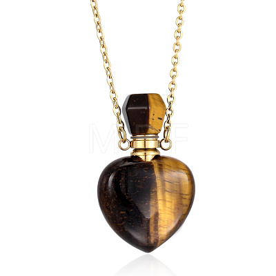 1Pc Natural Gemstone Heart Perfume Bottle Pendant Necklaces NJEW-PH0001-61B-1