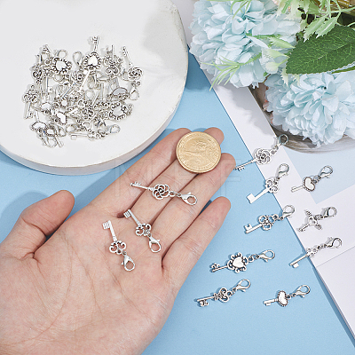 36Pcs 9 Styles Key Alloy Pendant Decorations HJEW-GO00259-1