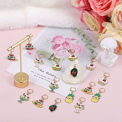 Alloy Enamel Cake/Ice-cream/Fruit Pendant Locking Stitch Markers HJEW-SW00037-1