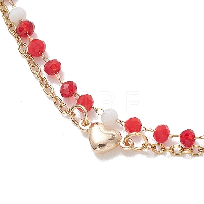 Bohemian Handmade Faceted Rondelle Glass Beaded Chains & 304 Stainless Steel Cable Chain 2-Strand Anklets for Women AJEW-AN00780-1