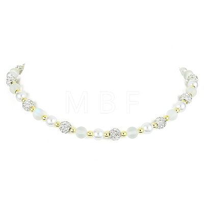 Synthetic Moonstone & Hematite & Plastic Pearl Beaded Bracelet NJEW-JN04405-1