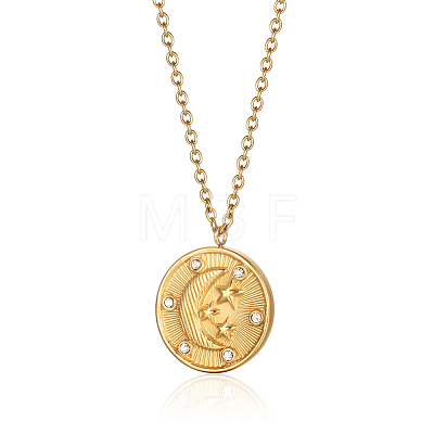 Stylish Stainless Steel Flat Round with Moon Pendant Necklaces for Women's Daily Wear XY3014-2-1