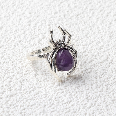Natural Amethyst Spider Open Cuff Rings PW-WGC70E9-03-1