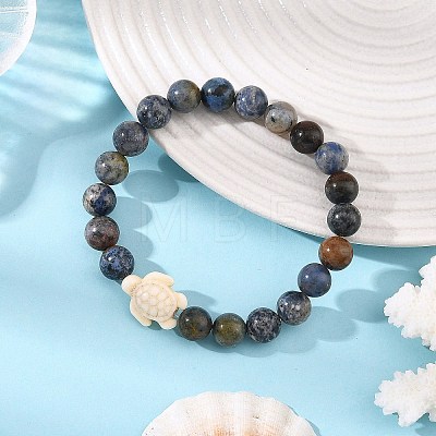 8.5MM Natural Dumortierite Round Beaded Stretch Bracelets BJEW-JB14304-1