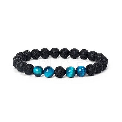 8MM Round Dyed Natural Tiger Eye and Lava Rock Yoga Beaded Stretch Bracelets ZG6546-4-1