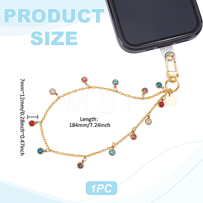 201 Stainless Steel Rhinestone Flat Round Charm Phone Hand Strap Chains HJEW-UN00079-1