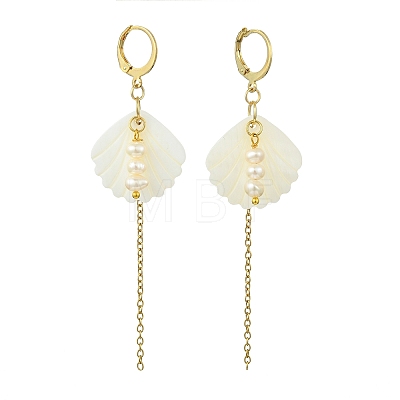 Natural Cultured Freshwater Pearl & Natural Freshwater Shell Earrings for Women EJEW-JE07275-01-1