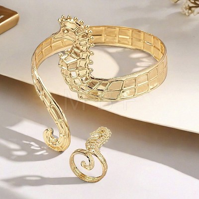 Sea Horse Alloy Cuff Bangles & Cuff Rings Sets WG48924-01-1