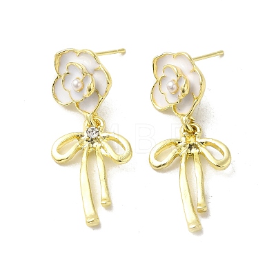 Flower Alloy Pave Cubic Zirconia & Enamel Stud Earrings EJEW-K282-02G-1