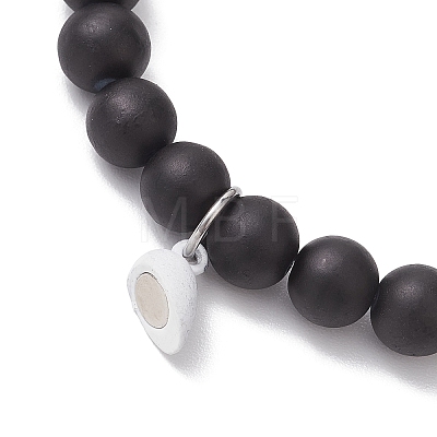 8mm Round Synthetic Black Stone & Transparent Glass Beaded Stretch Bracelet Sets BJEW-JB10471-1