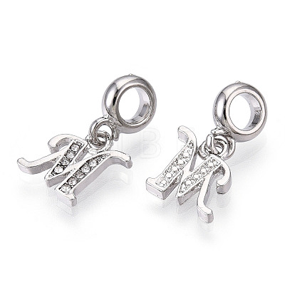 Platinum Rack Plating Alloy Rhinestone European Dangle Charms PALLOY-T048-36P-M-1