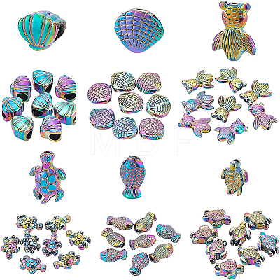 48Pcs 6 Style Rack Plating Rainbow Color Alloy Beads FIND-BC0002-75-1