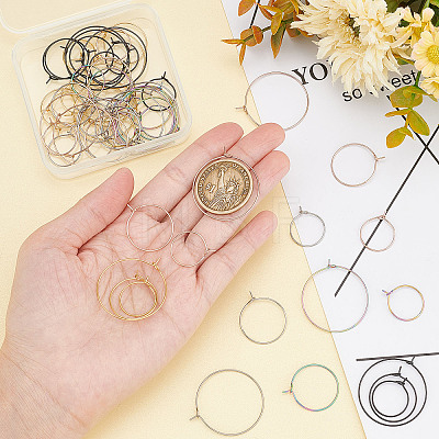 60Pcs 15 Style Ion Plating(IP) 316L Surgical Stainless Steel Hoop Earring Findings STAS-DC0004-90-1