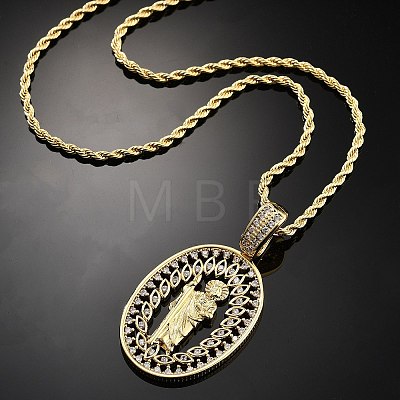 Brass Cubic Zirconia Pendant Necklaces for Women NJEW-U034-01C-G-1