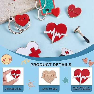 10Pcs 10 Styles Ambulance & Heart & Stethoscope Enamel Pins JEWB-SZ0001-87-1