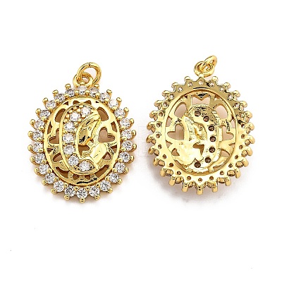 Brass Micro Pave Clear Cubic Zirconia Pendants ZIRC-J025-21G-1