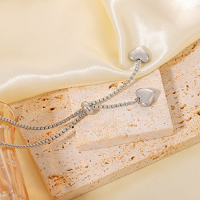 304 Stainless Steel Heart Tassel Lariat Necklaces for Women WG6DC06-02-1