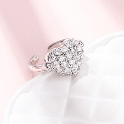 Brass Micro Pave Cubic Zirconia Cuff Open Rings RJEW-C153-02P-1