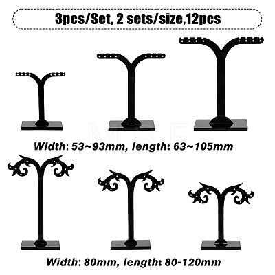 4 Sets 2 Styles T-Bar Acrylic Black Earring Display Stand Sets EDIS-HY0001-07-1