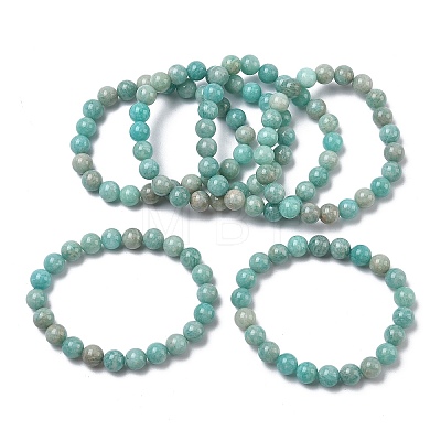 Natural Amazonite Round Beads Stretch Bracelets for Women BJEW-Z158-03I-03-1