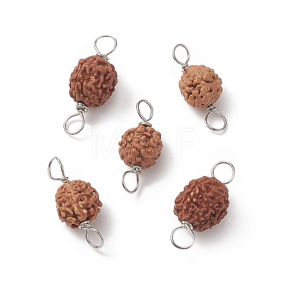 Round Natural Wood Connector Charms PALLOY-JF01994-02-1