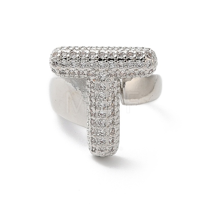 Letter Brass Micro Pave Clear Cubic Zirconia Open Cuff Ring for Women RJEW-N046-03T-P-1