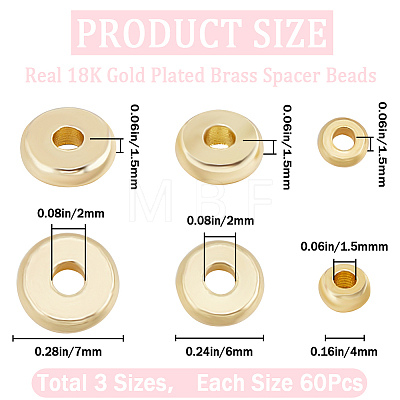 CREATCABIN 180Pcs 3 Styles Brass Spacer Beads KK-CN0002-75-1