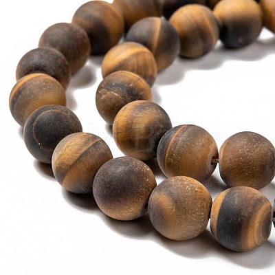 Natural Frosted Tiger Eye Round Bead Strands G-M064-10mm-02-1