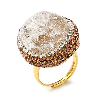 Natural Quartz Crystal Oval Adjustable Ring with Rhinestone RJEW-E052-01G-1