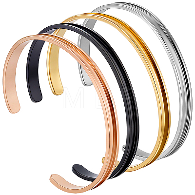 4Pcs 4 Colrs C-Shaped 201 Stainless Steel Grooved Cuff Bangles BJEW-SC0001-66-1