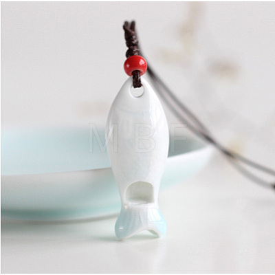 Fish Porcelain Whistle Pendant Necklaces with Adjustable Wax Cord FS-WG46CDC-06-1