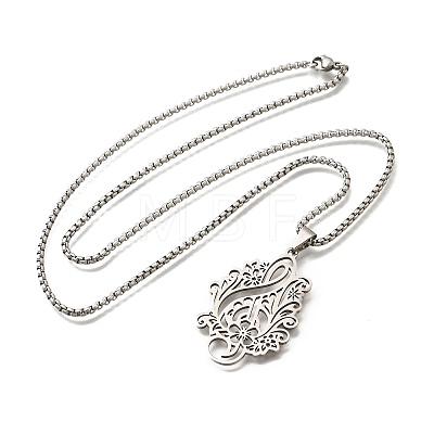 201 Stainless Steel Laser Cut Flower Musical Note Pendant Box Chain Necklaces for Women Men NJEW-E156-02P-1